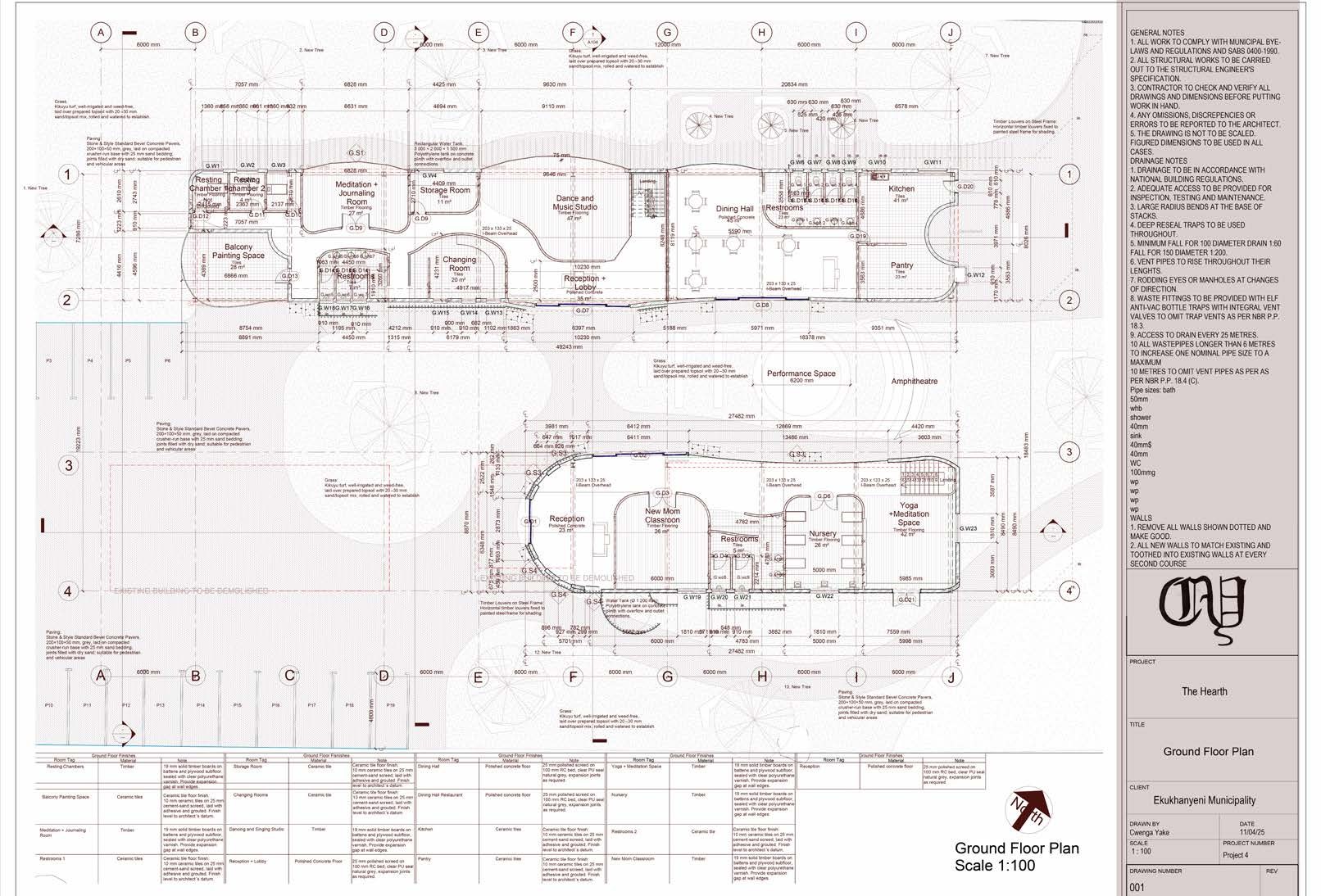 Ground floor plan, scale 1:100